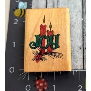 Comotion Joy With Candles 356 Christmas 1989 Rubber Stamp Wood #D118